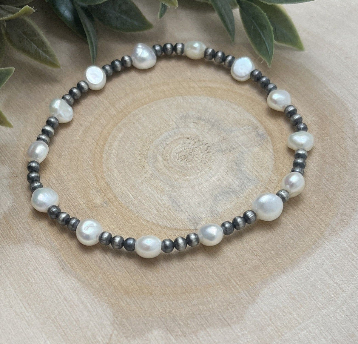 Desert Pearls & Fresh Water Pearls Stretch Bracelet - Sunset Turquoise Mountain