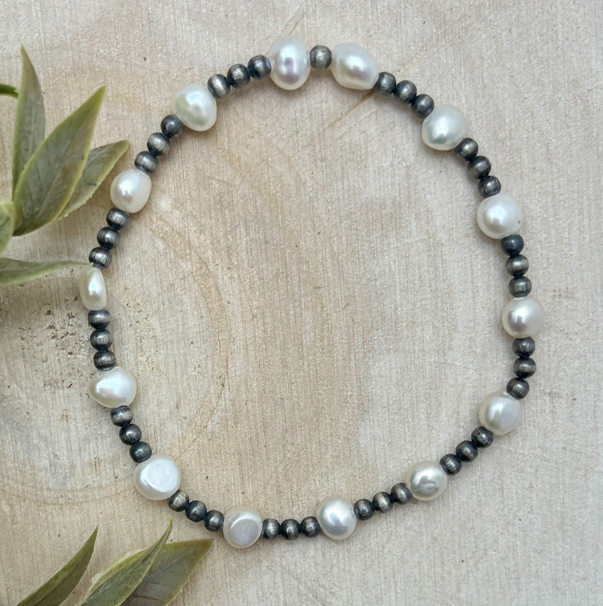 Desert Pearls & Fresh Water Pearls Stretch Bracelet - Sunset Turquoise Mountain