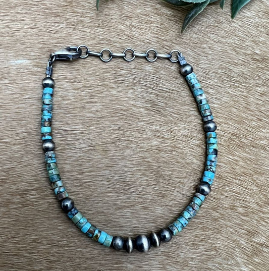 Desert Pearls & Green Turquoise Bracelet - Sunset Turquoise Mountain