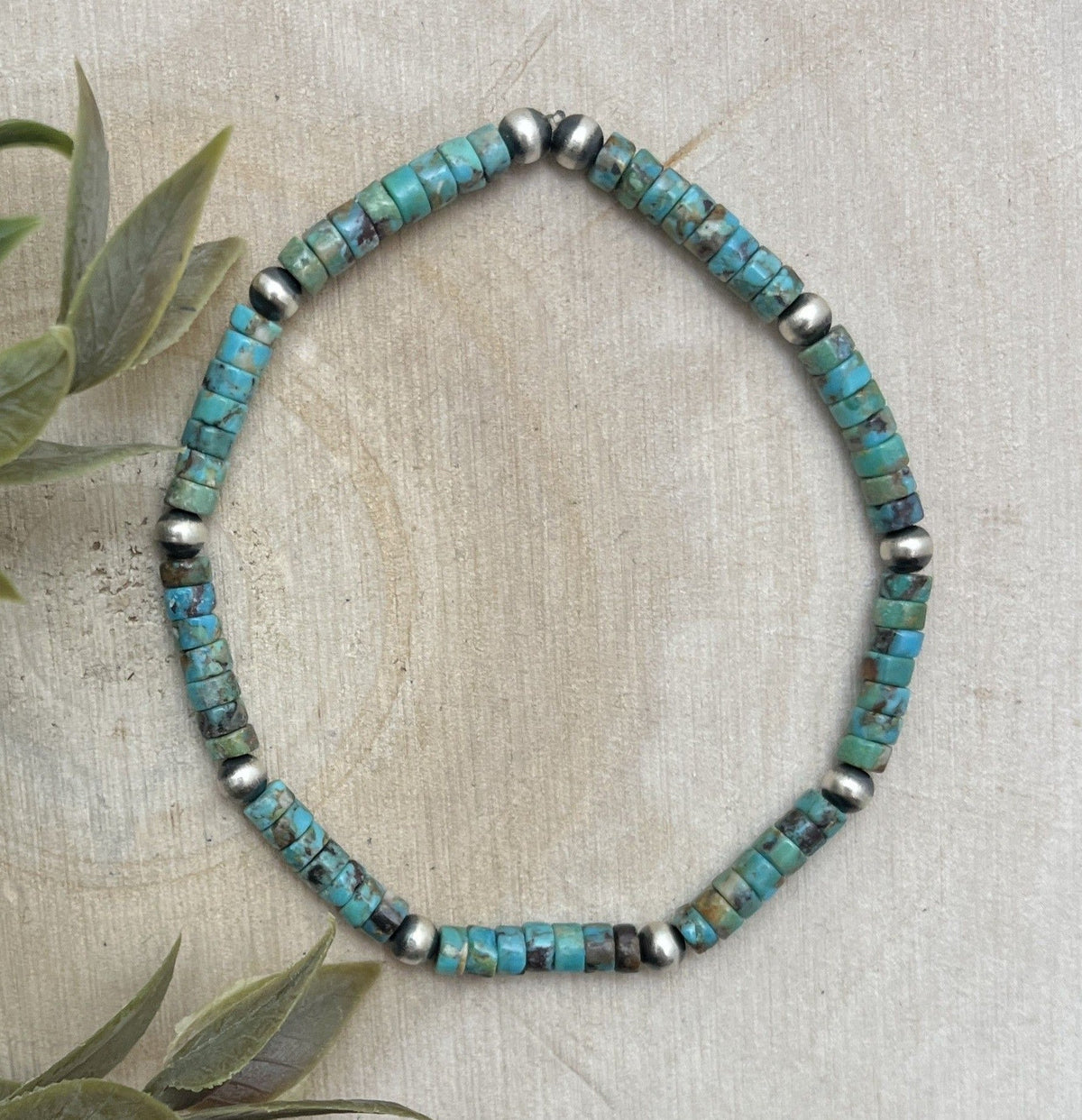 Desert Pearls & Green Turquoise Stretch Bracelet - Sunset Turquoise Mountain