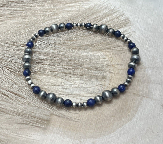 Desert Pearls & Lapis Graduated Stretch Bracelet - Sunset Turquoise Mountain