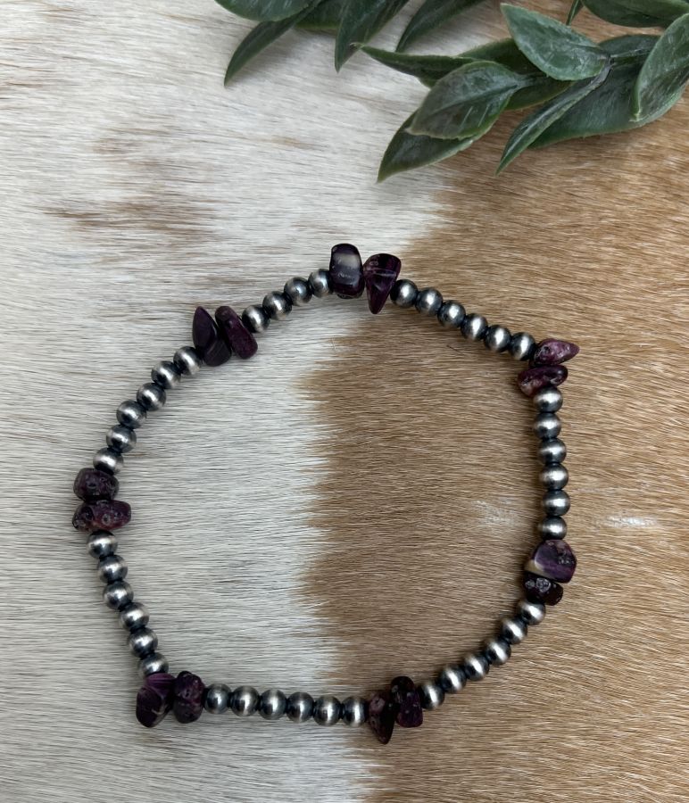 Desert Pearls & Purple Spiny Nuggets Stretch Bracelet - Sunset Turquoise Mountain