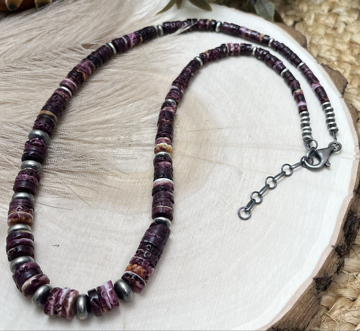 Desert Pearls & Purple Spiny Oyster Necklace - Sunset Turquoise Mountain