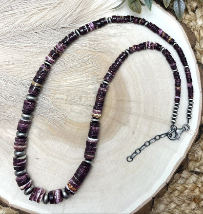 Desert Pearls & Purple Spiny Oyster Necklace - Sunset Turquoise Mountain