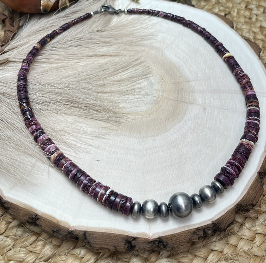 Desert Pearls & Purple Spiny Oyster Necklace - Sunset Turquoise Mountain