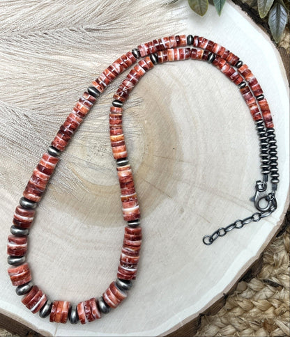 Desert Pearls & Red Spiny Oyster Necklace - Sunset Turquoise Mountain