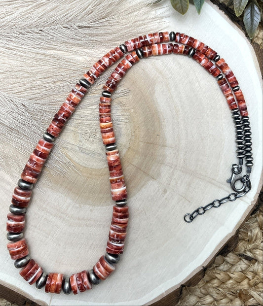 Desert Pearls & Red Spiny Oyster Necklace - Sunset Turquoise Mountain
