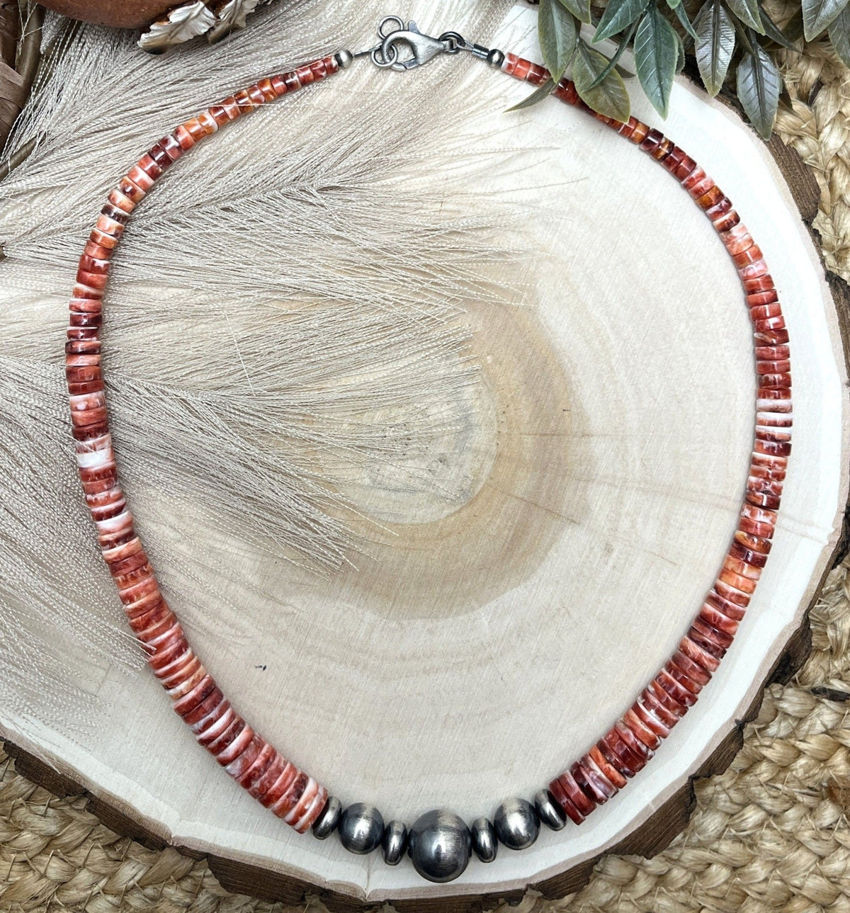 Desert Pearls & Red Spiny Oyster Necklace - Sunset Turquoise Mountain