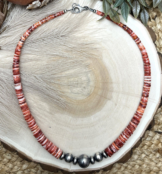 Desert Pearls & Red Spiny Oyster Necklace - Sunset Turquoise Mountain
