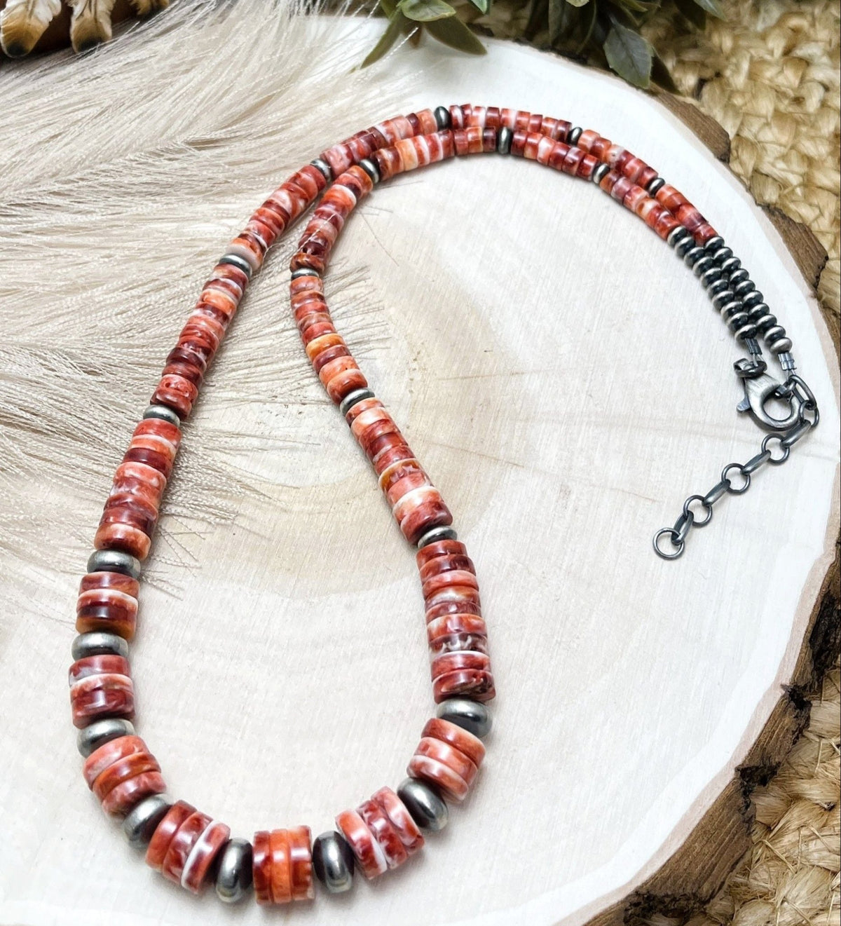 Desert Pearls & Red Spiny Oyster Necklace - Sunset Turquoise Mountain