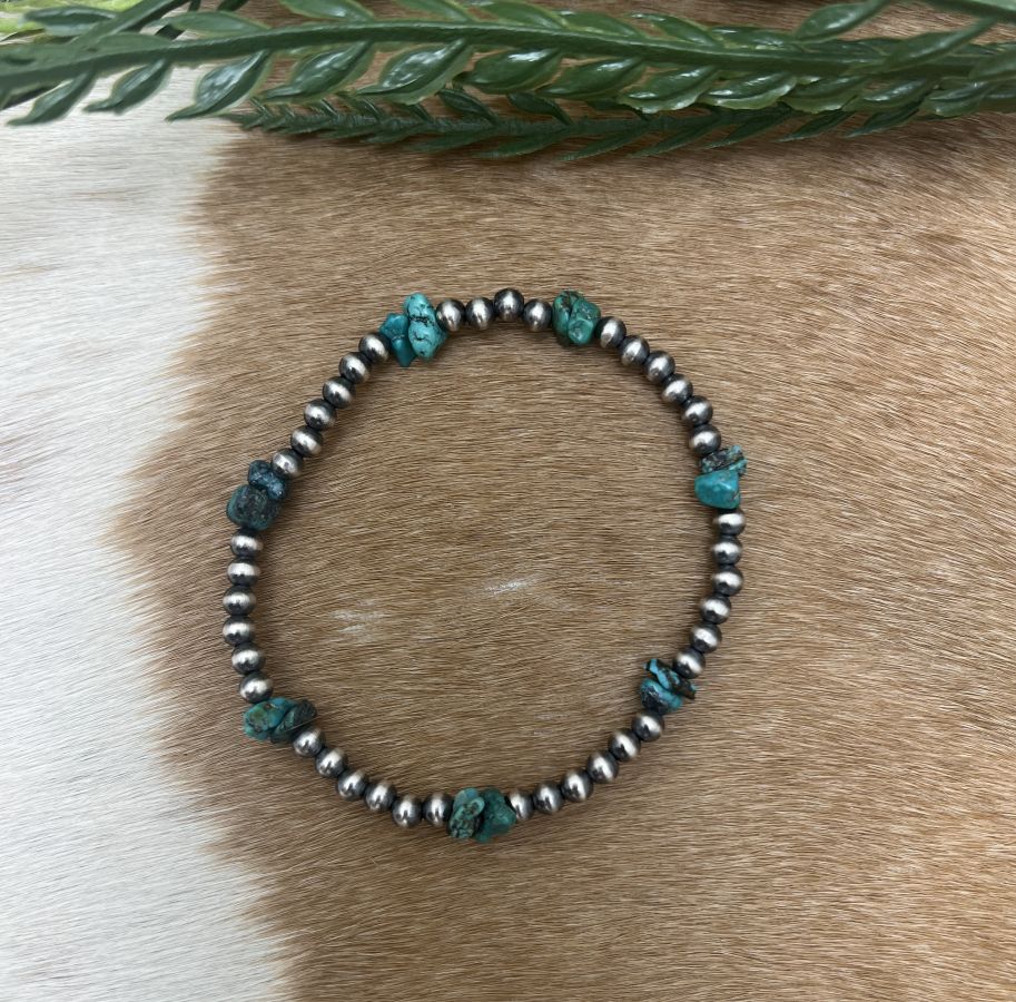 Desert Pearls & Turquoise Nuggets Stretch Bracelet - Sunset Turquoise Mountain
