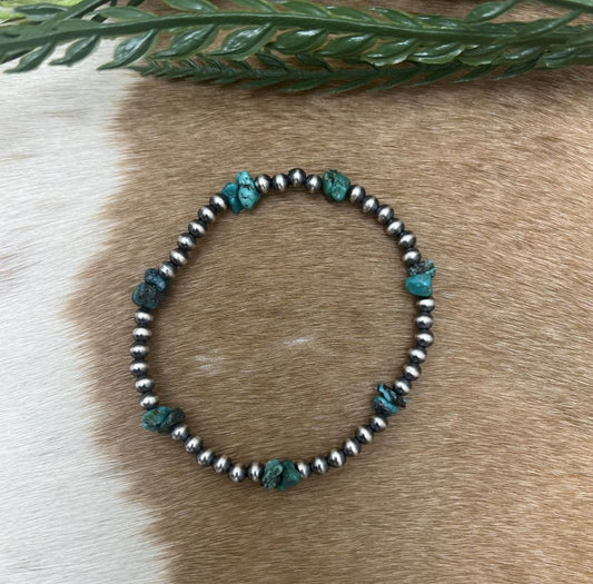 Desert Pearls & Turquoise Nuggets Stretch Bracelet - Sunset Turquoise Mountain