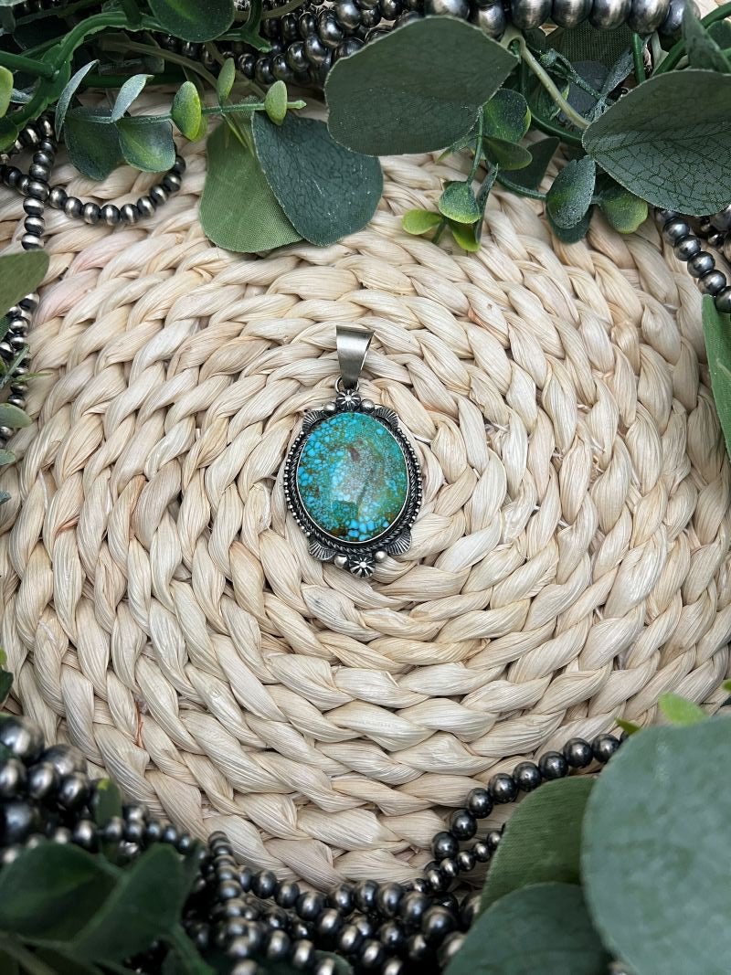 Eli Skeets Kingman Turquoise Pendant - Sunset Turquoise Mountain