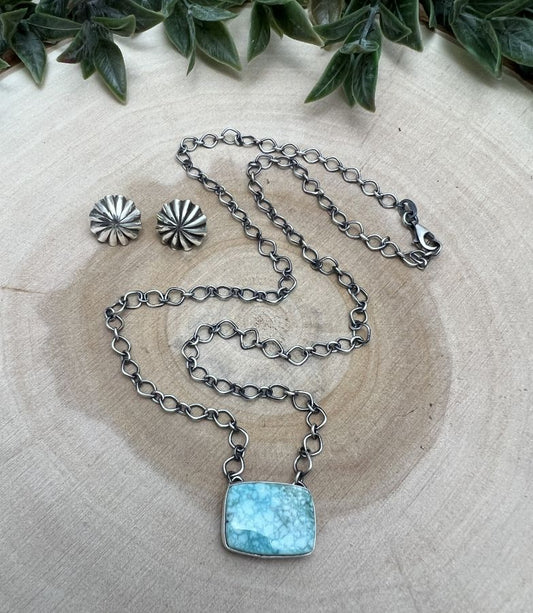 Gloria Rios Whitewater Turquoise Bar Necklace & Concho Earring Set - Sunset Turquoise Mountain