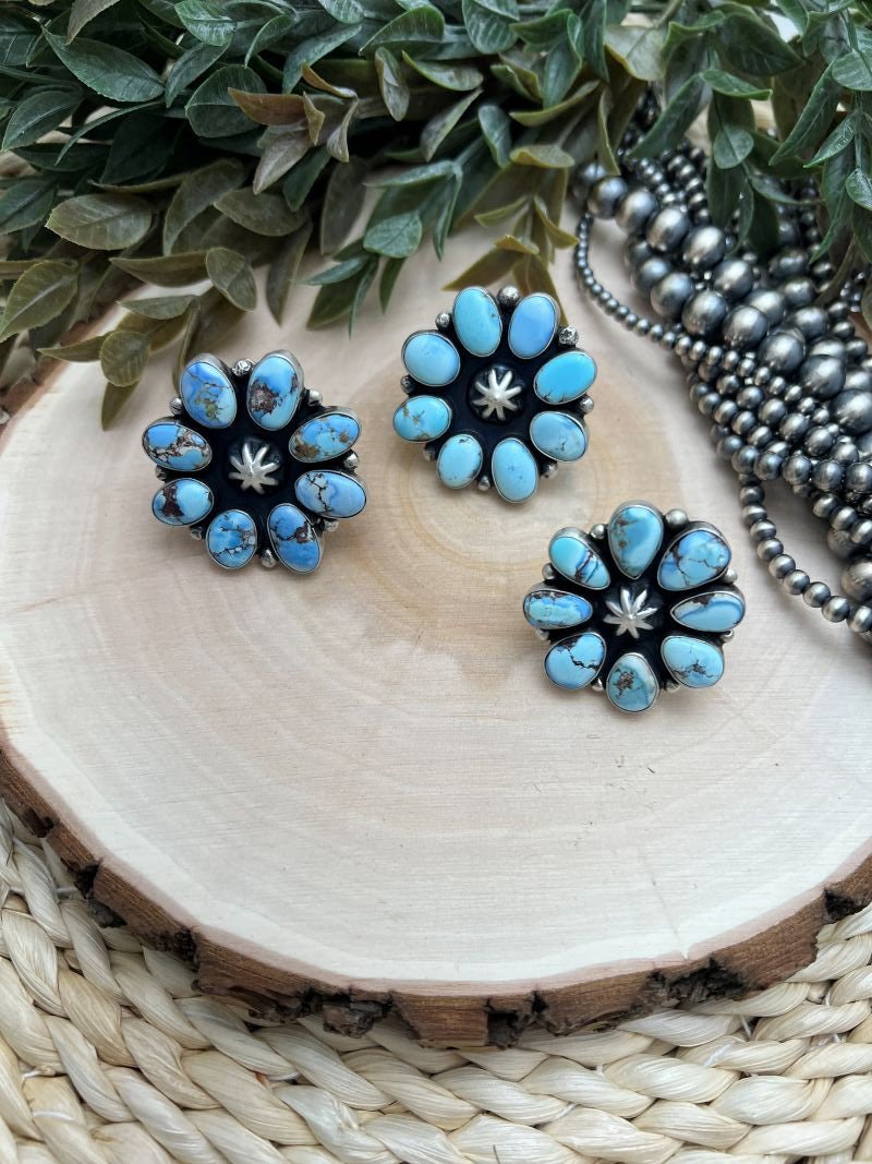 Golden Hills Turquoise Cluster Adjustable Rings - Sunset Turquoise Mountain