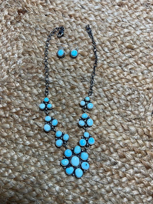 Golden Hills Turquoise Cluster Necklace Set - Sunset Turquoise Mountain