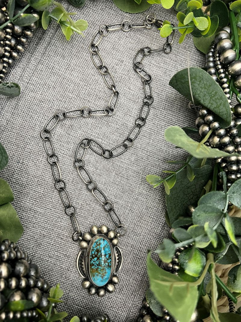 Kingman Turquoise and Bead Bar Necklace - Sunset Turquoise Mountain
