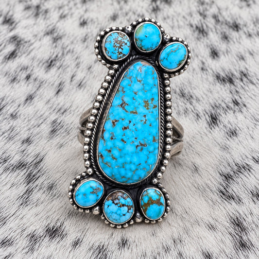 Kingman Turquoise Cluster Adjustable Rings — front
