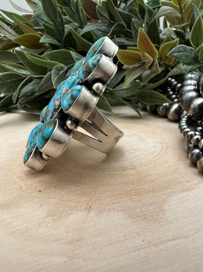 Kingman Turquoise Cluster Ring By Kathleen Livingston - Sunset Turquoise Mountain