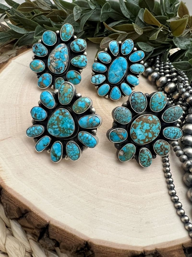 Kingman Turquoise Cluster Ring By Kathleen Livingston - Sunset Turquoise Mountain