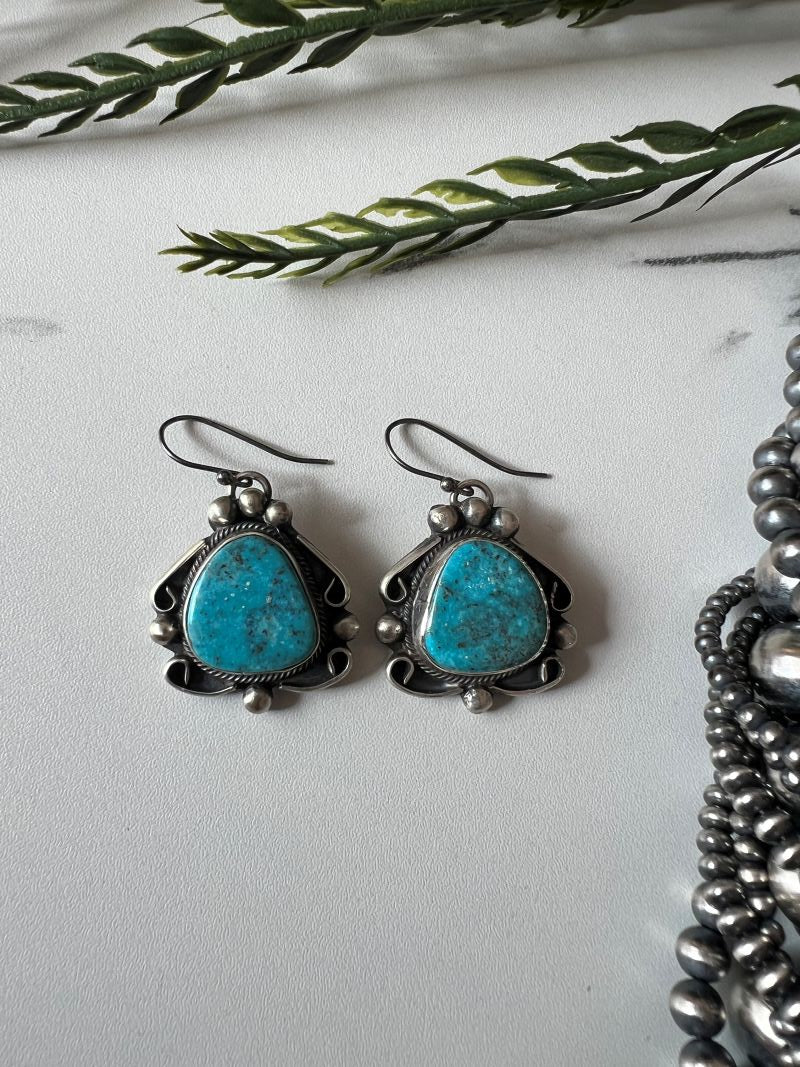 Kingman Turquoise Dangle Wire Earrings - Sunset Turquoise Mountain