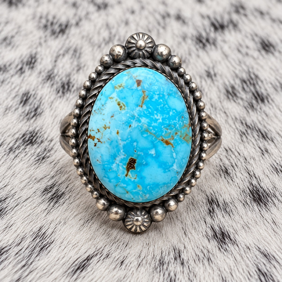 Kingman Turquoise Oval Ring by Eli Skeets — front