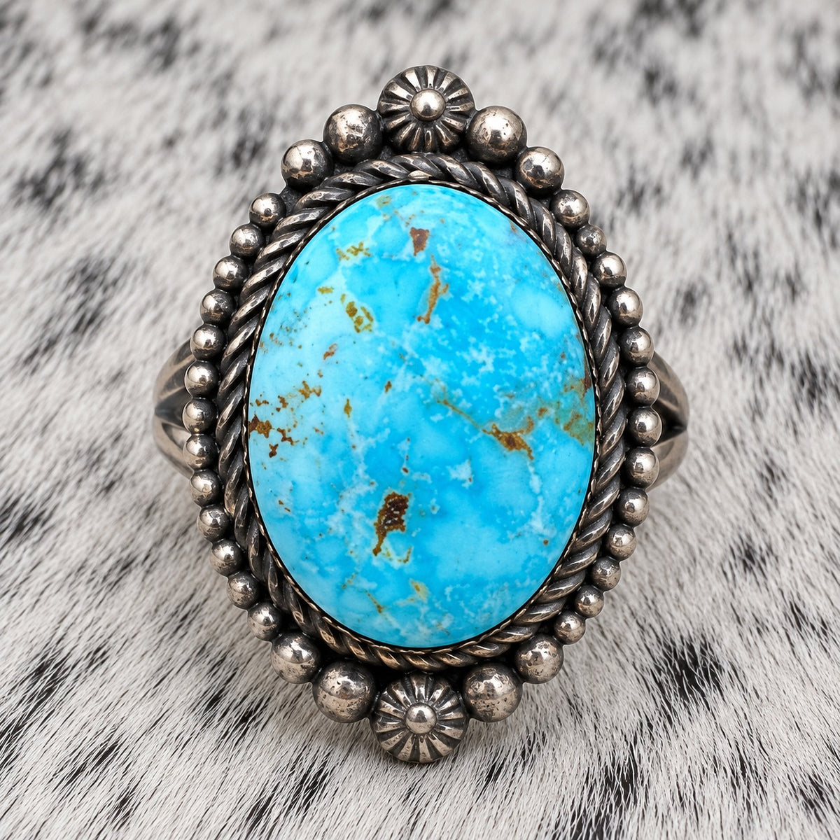 Kingman Turquoise Oval Ring by Eli Skeets — closeup