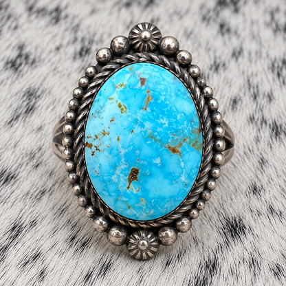 Kingman Turquoise Oval Ring by Eli Skeets — closeup