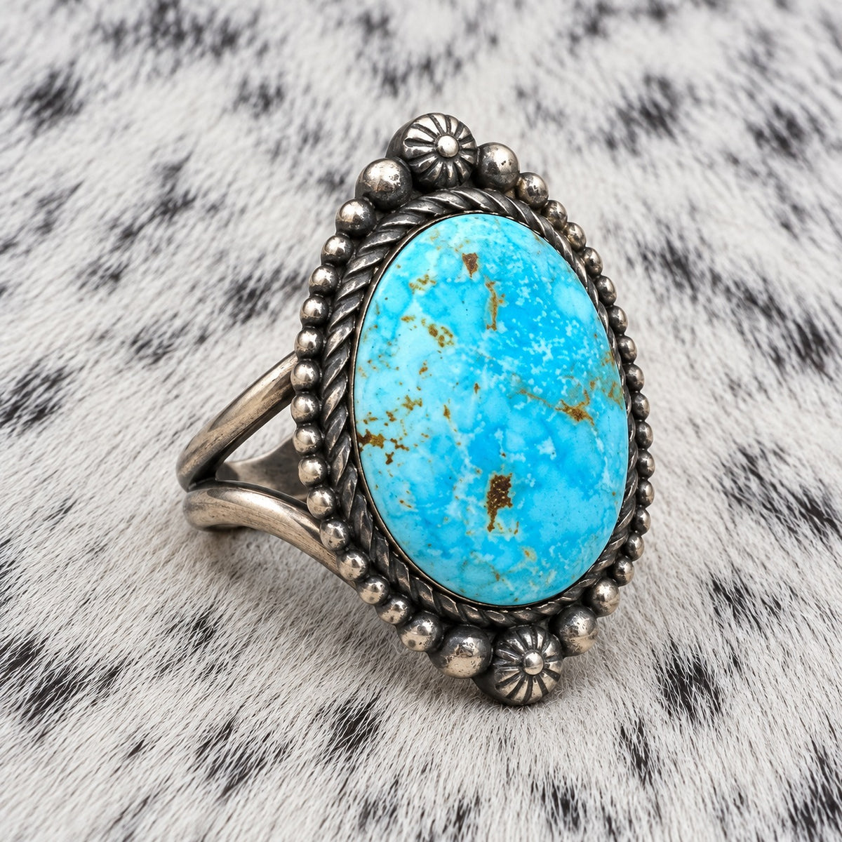 Kingman Turquoise Oval Ring by Eli Skeets — angle