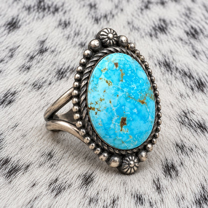 Kingman Turquoise Oval Ring by Eli Skeets — angle