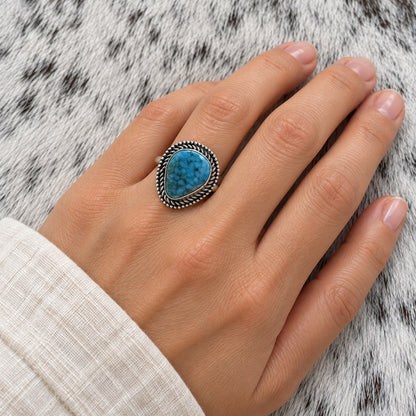 Kingman Turquoise Teardrop Setting Ring — lifestyle (approximate worn scale)