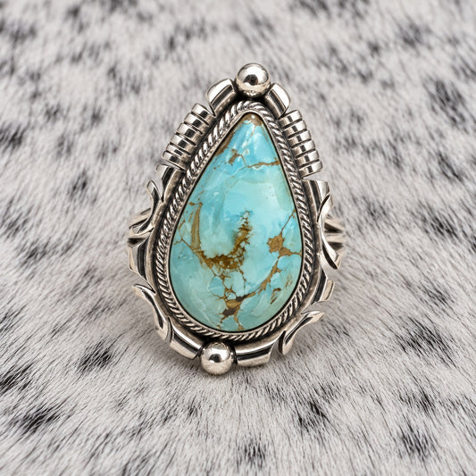 Lone Mountain Turquoise Tear Drop Ring — front