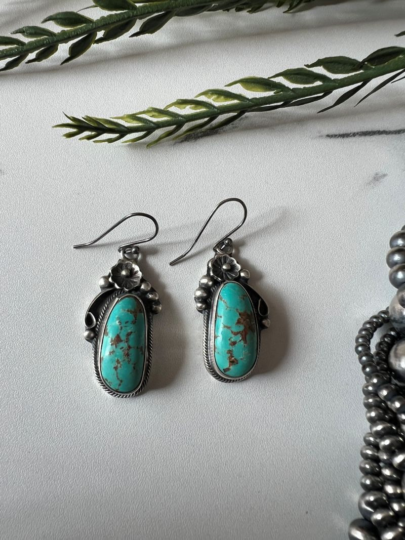 Mine 8 Turquoise Dangle Wire Earrings - Sunset Turquoise Mountain