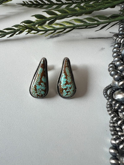 Mine 8 Turquoise Tear drop Post Earrings - Sunset Turquoise Mountain