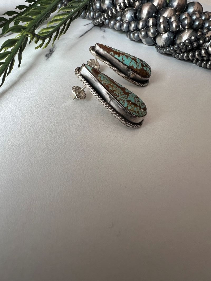 Mine 8 Turquoise Tear drop Post Earrings - Sunset Turquoise Mountain
