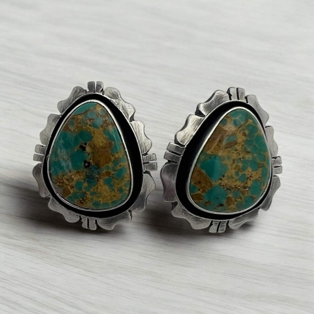 Navajo Artist Green Turquoise Post Earring Sterling Silver - Sunset Turquoise Mountain