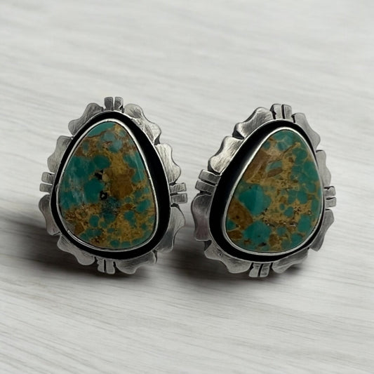 Navajo Artist Green Turquoise Post Earring Sterling Silver - Sunset Turquoise Mountain