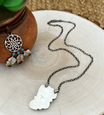 Navajo Artist Turquoise Bar Necklace with 16.5" Chain Oxidized Sterling Silver - Sunset Turquoise Mountain