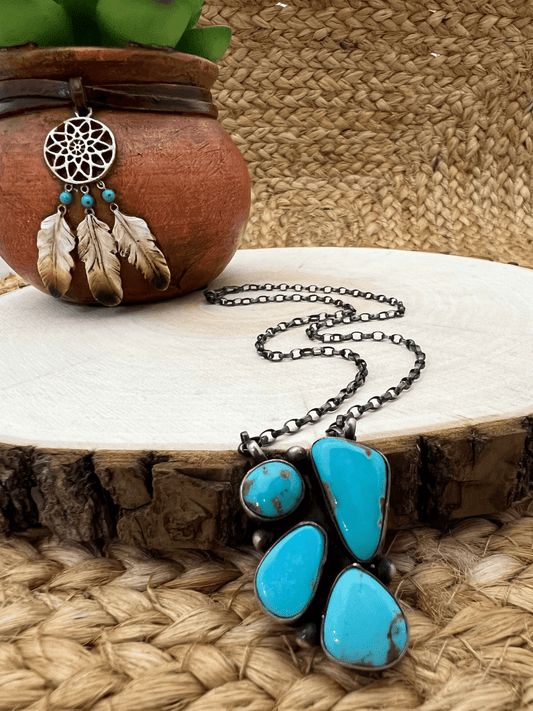Navajo Artist Turquoise Bar Necklace with 16.5" Chain Oxidized Sterling Silver - Sunset Turquoise Mountain