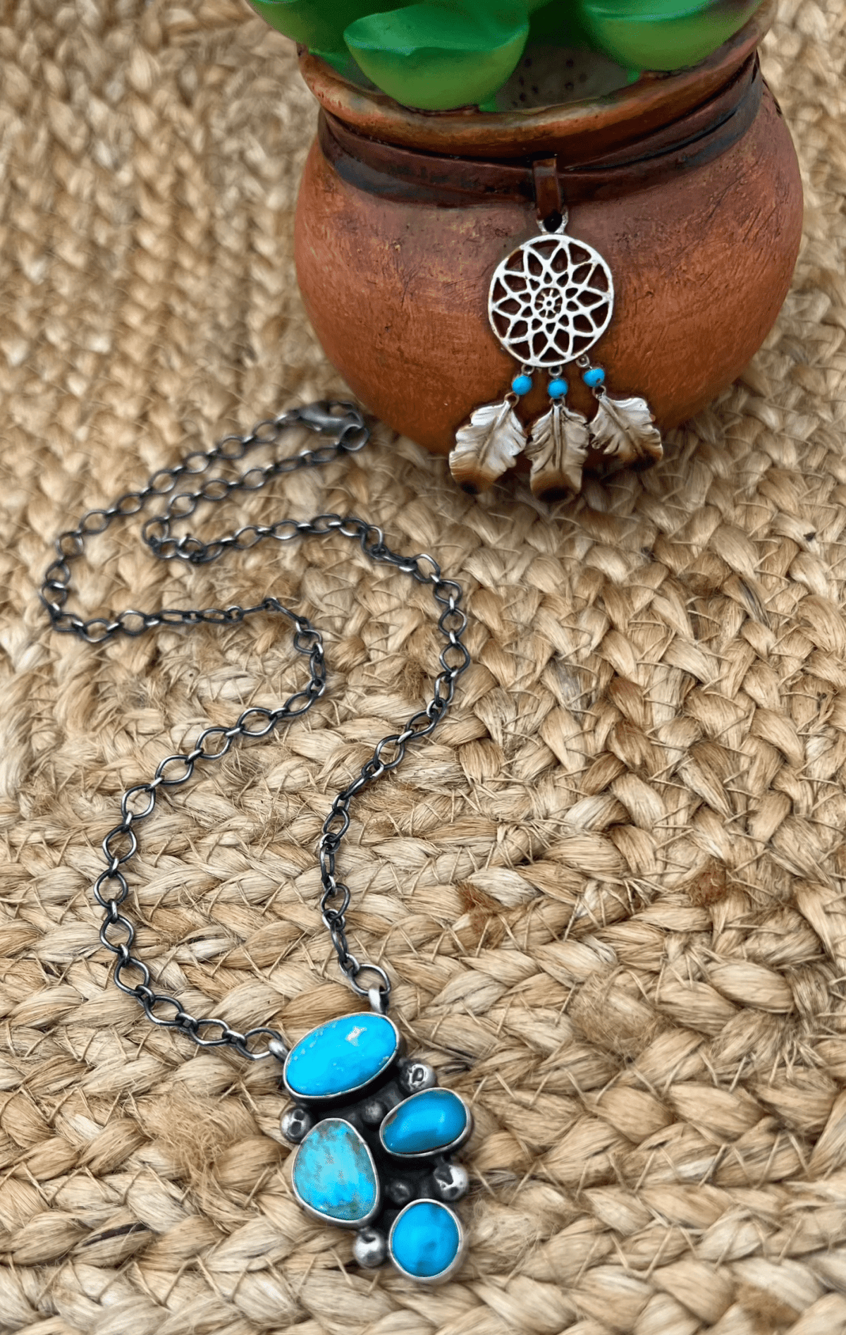 Navajo Artist Turquoise Bar Necklace with19" Chain Oxidized Sterling Silver - Sunset Turquoise Mountain