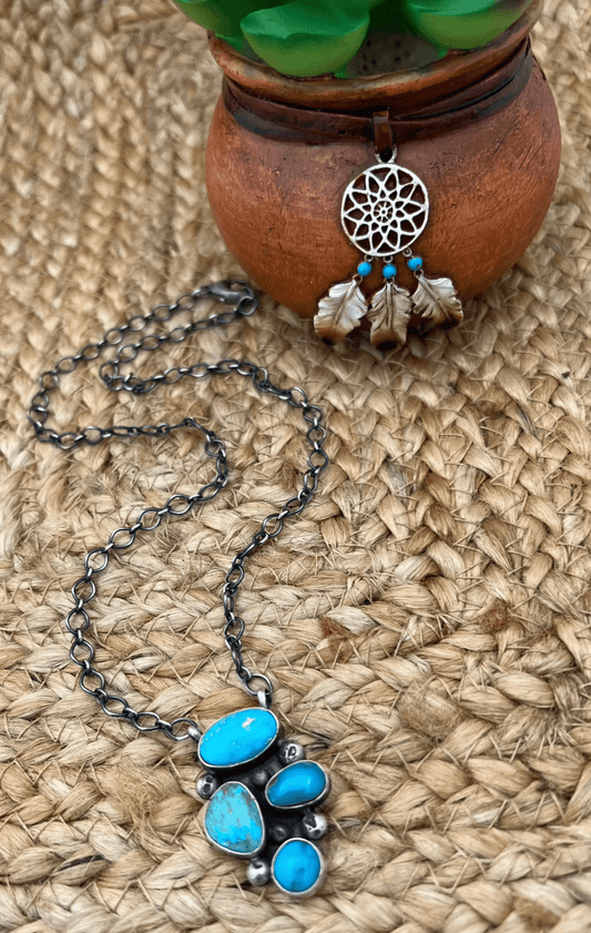 Navajo Artist Turquoise Bar Necklace with19" Chain Oxidized Sterling Silver - Sunset Turquoise Mountain