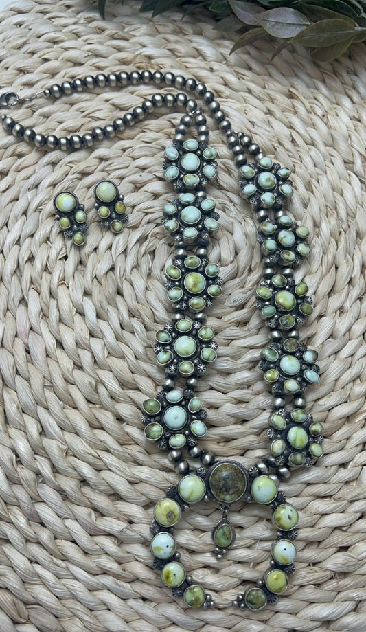 Palomino Large Cluster Squash Blossom and Earrings Set - Sunset Turquoise Mountain