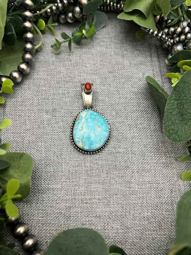Paul Livingston Royston Turquoise and Coral Pendants - Sunset Turquoise Mountain