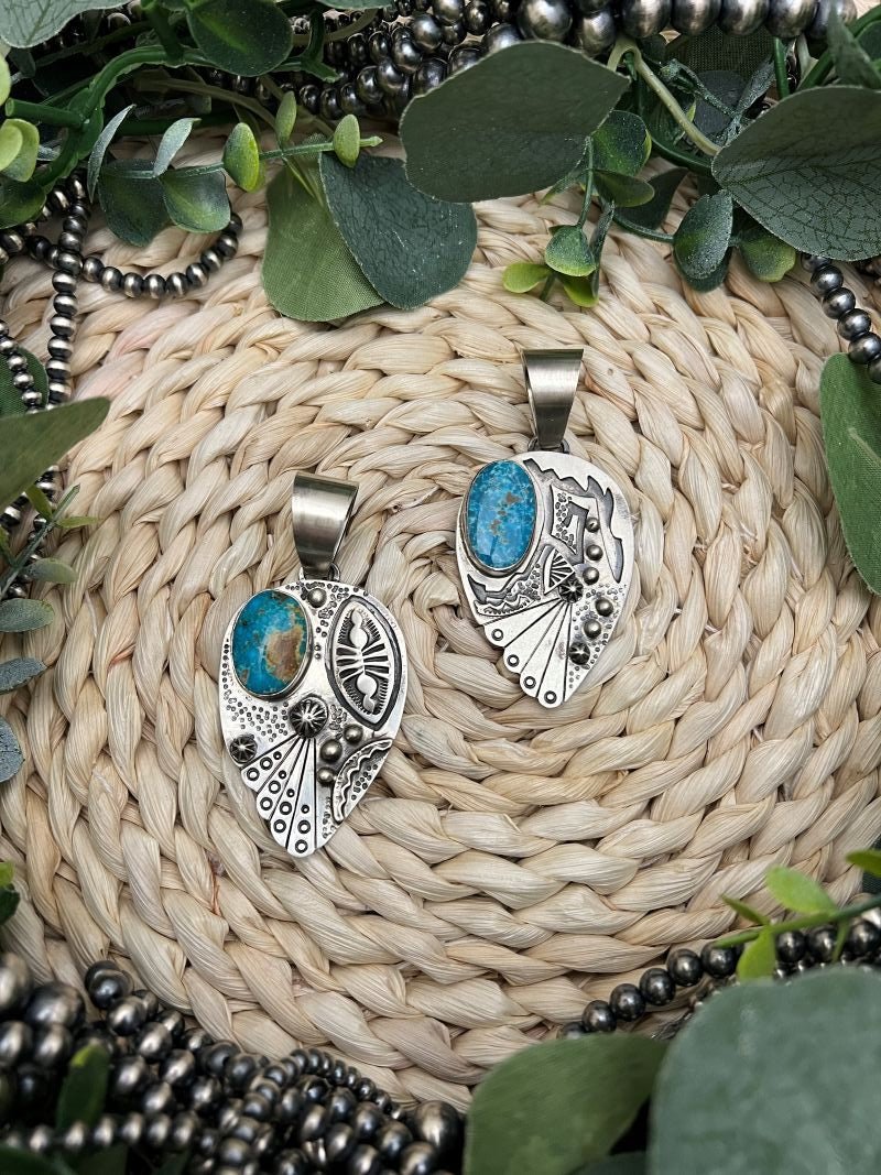 Randy Billy Turquoise and Southwest Stamping Pendant - Sunset Turquoise Mountain