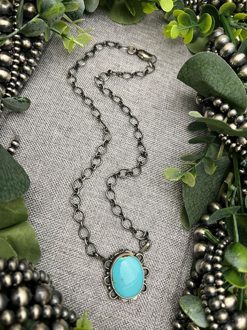 Randy Billy Turquoise Mine 8 Oval Bar Necklace - Sunset Turquoise Mountain