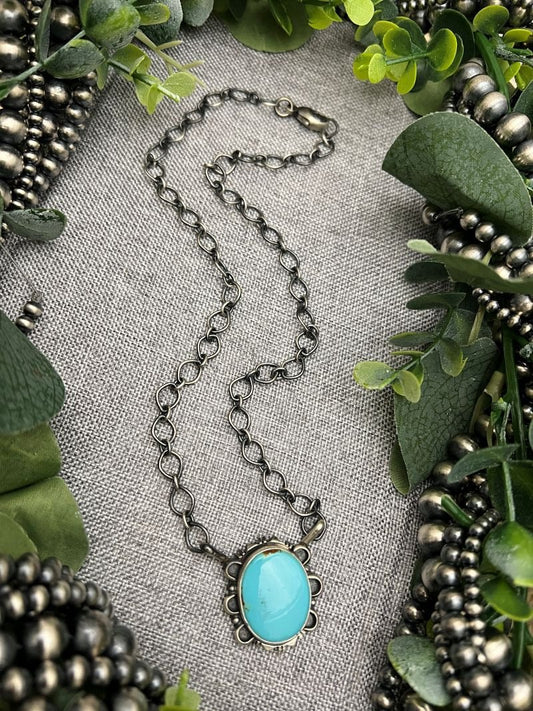 Randy Billy Turquoise Mine 8 Oval Bar Necklace - Sunset Turquoise Mountain