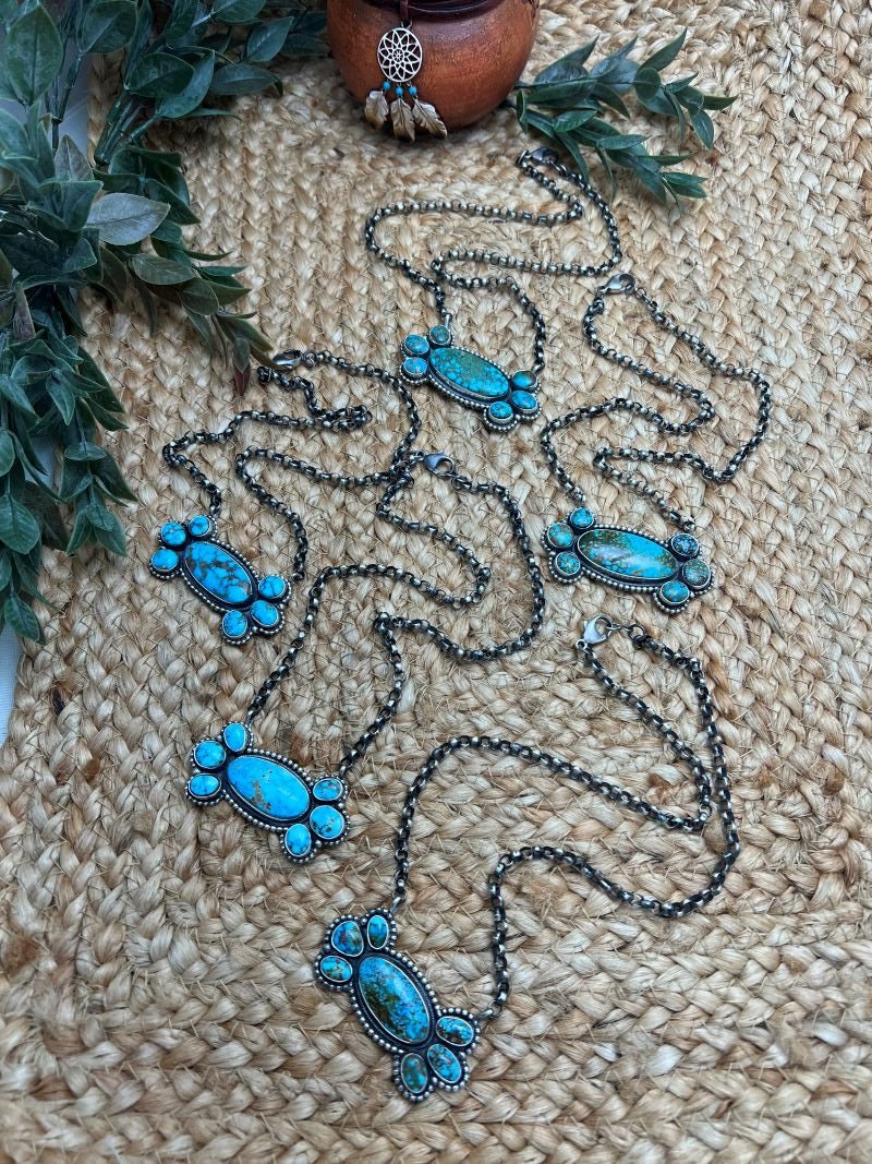 Rena Shelly Kingman Turquoise Cluster Bar Necklaces - Sunset Turquoise Mountain
