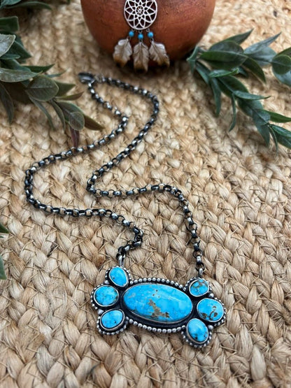 Rena Shelly Kingman Turquoise Cluster Bar Necklaces - Sunset Turquoise Mountain