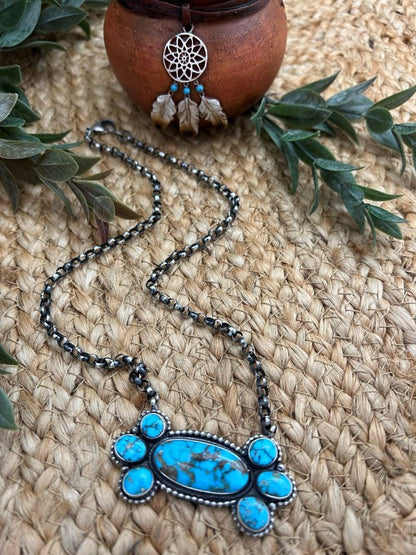 Rena Shelly Kingman Turquoise Cluster Bar Necklaces - Sunset Turquoise Mountain