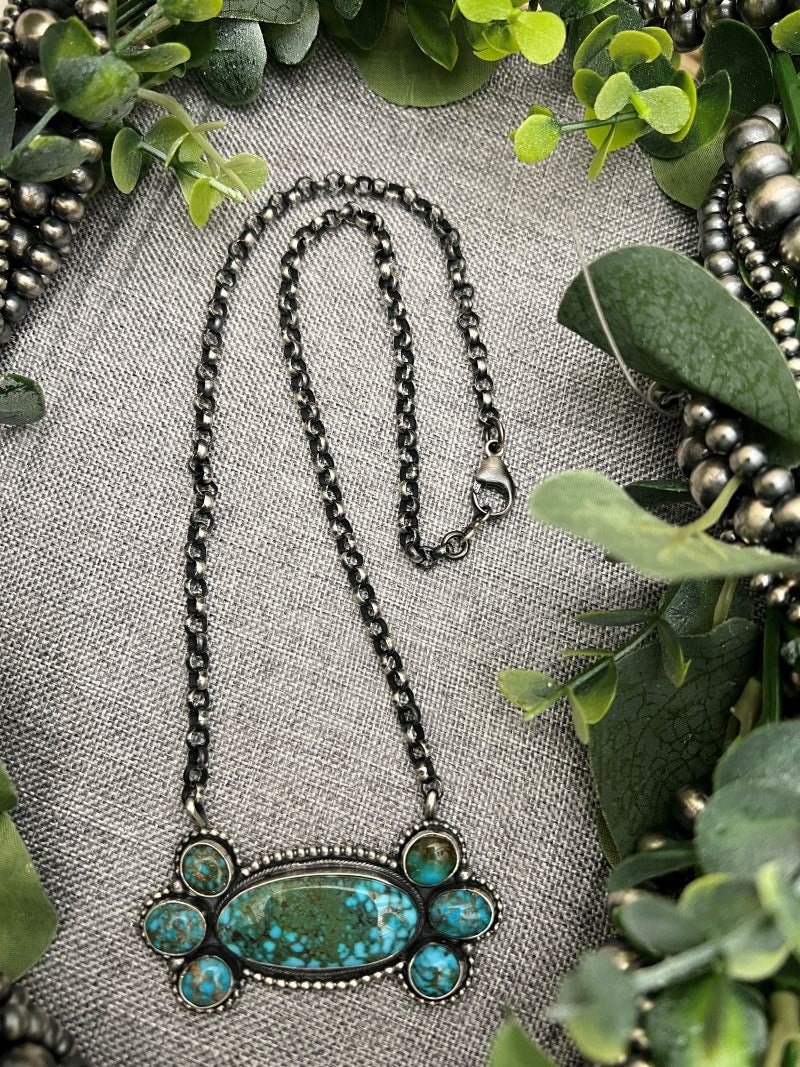 Rena Shelly Kingman Turquoise Cluster Bar Necklaces - Sunset Turquoise Mountain